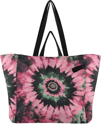Generic Pink Black Tie Dye print Reusable Canvas Tote Bag, Heavy Duty Grocery Shopping Bag with Double Handles Hard Bottom Large Capacity Work Groceries Trave