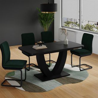 Vicco Mesa De Comedor Fenaro, Negro, 120 X 80 Cm Extensible, Vicco