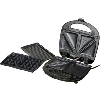 Camry Cr3024 Sandwichera 3 En 1, Placas Intercambiables, Sandwich Tostadora, Gofrera Gofres Belgas, Grill 1000w Negro