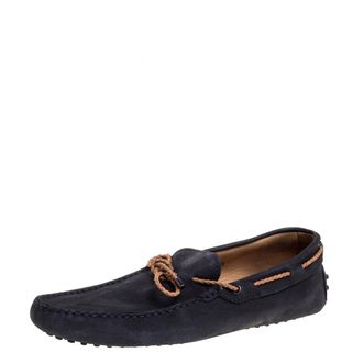 Tod's Tods Navy Blue Suede Bow Driving Loafers