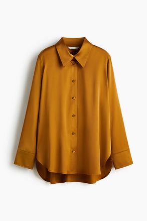 H&M Oversized Satinbluse - Dunkles Goldgelb
