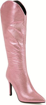 Generic Pink,3.5 UK,Womens Pull on Knee high Boots Leather PU Long Boot Pointed Toe Comfy Stiletto High Heels Fall Winter Dress Shoes