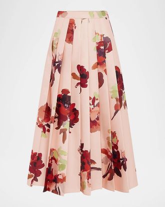 LEO LIN June Pleated Floral Maxi Skirt