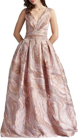 Tadashi Shoji Metallic Textured Abstract Print Gown in Pebble at Nordstrom, Size 14