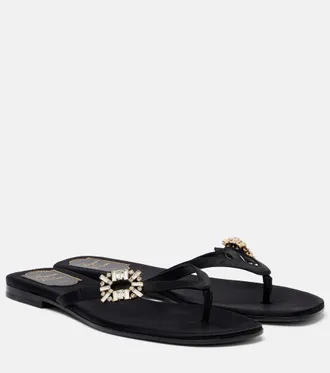 Roger Vivier Embellished satin thong sandals