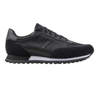 HUGO BOSS Mens Parkour Leather Low Cut Trainers (Black/White) - Size UK 5