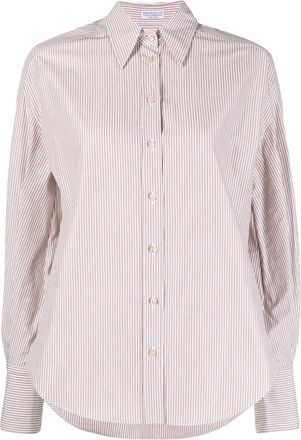 Brunello Cucinelli pinstriped cotton-blend shirt - women - Cotton/Polyester/Polyamide - S - Neutrals