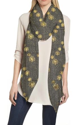 Lina & Lily Dandelion Metallic Foil Womens Scarf Shawl Lightweight (Dark Grey-Gold)