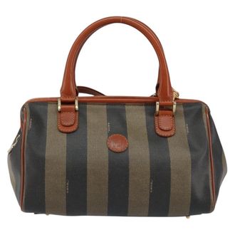 Fendi Vintage Pequin Convertible Boston Bag Coated Canvas Black Canvas Handbag (Pre-Owned)