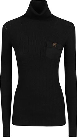 Elisabetta Franchi Fitted Long Sleeve Turtleneck Sweater with Ribbed Texture