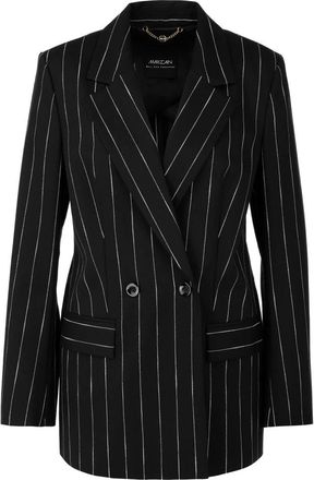 Marc Cain Gestreepte blazer met linnen- wol en katoen - Dames - Blazers - Zwart - XS - Katoen - Jassen