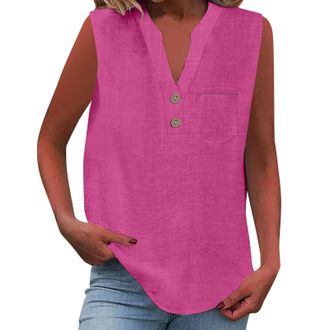 Generic Tank Tops For Women, Vests For Women Uk Plus Size, Casual V Neck Summer Tees, Solid Color Sleeveless Blouses Relaxed Fit Beach Vest Comfy Cotton Linen