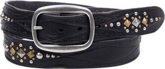 OLD TREND Legend Genuine Leather Bold Studded Statement Belt in Black at Nordstrom, Size Medium