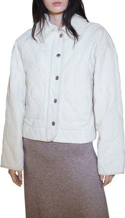 Mango Quilted Corduroy Jacket in Off White at Nordstrom, Size X-Large