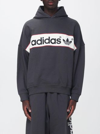 adidas Felpa con cappuccio in misto cotone con logo a contrasto e spalle cadute