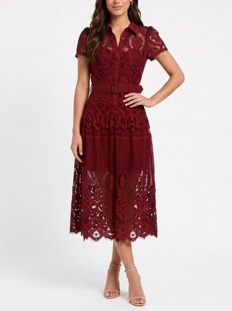 Rachel Roy Jolene Collared Lace Midi Dress in Dark Red at Nordstrom, Size 10