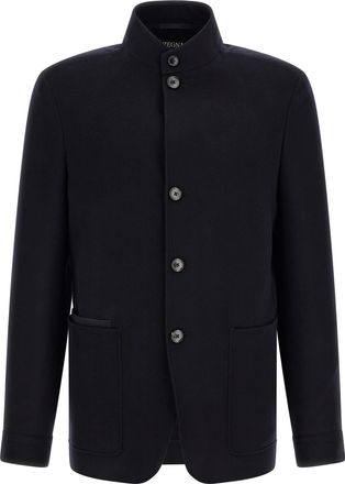 Ermenegildo Zegna Blue Cashmere Full-Length Mens Jacket