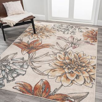 Jonathan Y Designs Giglio Modern Botanical Flower Orange/Blue/Cream Area Rug