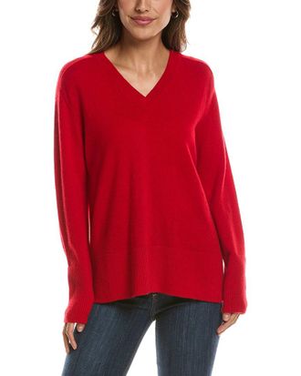 Fort&eacute; Cashmere Hi Low Easy V-Neck 100% Cashmere Sweater