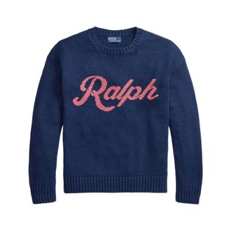 Ralph Lauren Round-neck Knitwear, male, Blue, Size: L Intarsia-Knit Crew