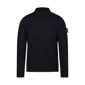 Stone Island Turtlenecks, male, Blue, Size: XL Turtleneck Sweater with Ribbed Trims