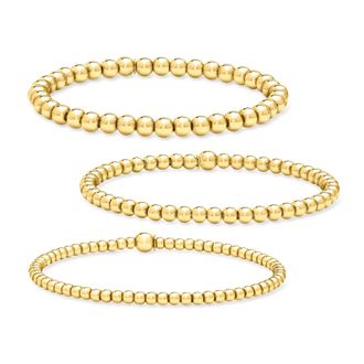 RS Pure by Ross-Simons Italian 18kt Gold Over Sterling Jewelry Set: 3 3-5mm Bead Stretch Bracelets