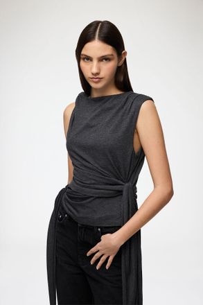 Ganni Mixed Top in Grey Jersey - Size 34 Modal