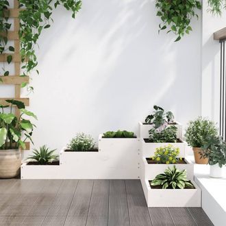 Berkfield Home Beautiful Garden Planter 4-Tier 106x104.5x36 cm White Solid Wood Pine