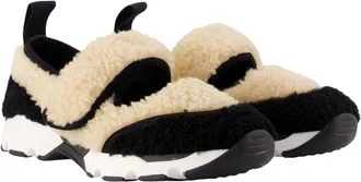 Marni Womens Shearling & Suede Sneaker Beige