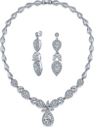 Bling Jewelry Bridal Pave CZ Teardrop Necklace & Earrings Set in Grey at Nordstrom Rack