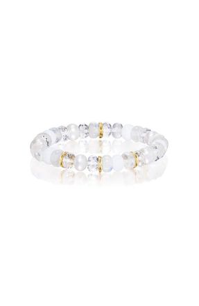 Sheryl Lowe White Mix Bracelet with 3 Solid YG Rondelles in White Mix /Sterling Silver at Nordstrom, Size 7.5