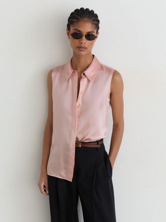 Reiss Pale Pink Silk Sleeveless Shirt, 18
