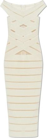 Balmain Bodycon jurk van mesh-breisel - Dames - Casual kleedjes - Beige - XS - Pailletten - Kleedjes