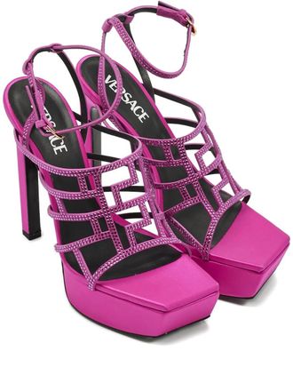 Versace Greca platform sandals - women - Calf Suede/Calf Leather/Calf Leather - 40 - Pink
