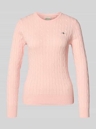 GANT Strickpullover mit Zopfmuster und Label-Stitching in Rosa, Gr&ouml;&szlig;e XXL