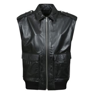 Anine Bing Jassen, Dames, Zwart, M, Leer, Sonnie Vest Oversized Leren Jas