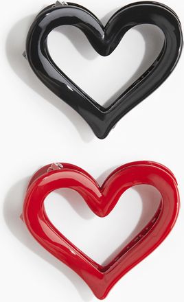 H&M 2er-Pack Herzf&ouml;rmige Haarklammern - Rot/Schwarz
