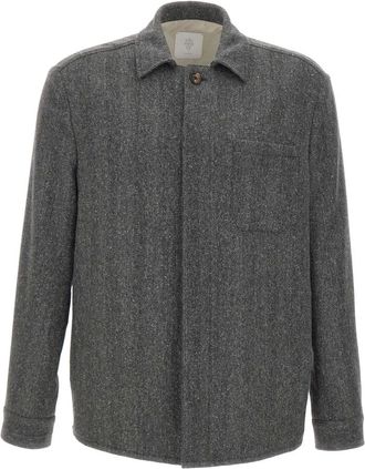 Eleventy Jassen, Heren, Grijs, L, Wol, Herringbone Overshirt