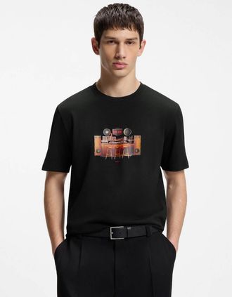 HUGO BOSS Mens HUGO Durectee Mens Graphic T-Shirt - Black 001 - Size: 38