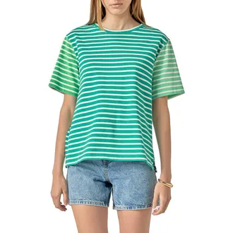 English Factory Colorblock Stripe Cotton T-Shirt in Green at Nordstrom Rack, Size X-Small