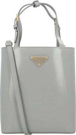 Prada Tassen, Dames, Grijs, ONE Size, Leer, Triangle Logo Leren Tote Bag