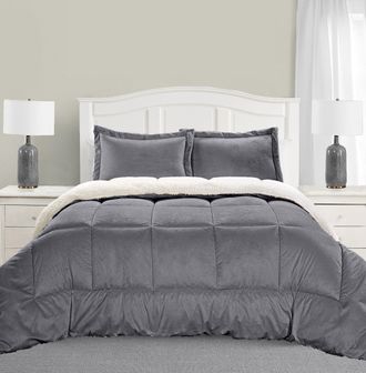 Elegant Comfort 3-Piece Micro-Suede Reversible Sherpa - Solid Color Design Comforter Set