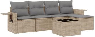 vidaXL Juego De Sof&aacute;s Jard&iacute;n Con Cojines 6 Pzas Rat&aacute;n Sint&eacute;tico Beige Vidaxl