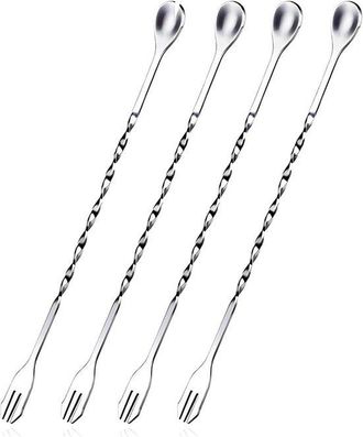 OEM Juego De 4 Cucharas De C&oacute;ctel De Acero Inoxidable: Ideal Para Mezclar Y Remover Bebidas En El Bar