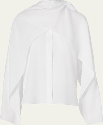 Akris Silk Crepe Sleeve Panel Button-Down Blouse