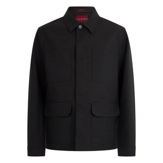 Gucci Light Jackets, male, Black, Size: M Wool Jacket with Buttons