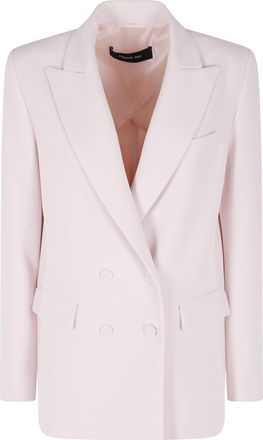 Federica Tosi Pink Cady Double-Breasted Padded-Epaulettes Polyester Blazer