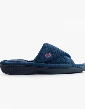 Totes Womens Totes Isotoner POPCORN TURNOVER OPEN TOE Womens Mule Slippers Navy - Blue - Size: 4