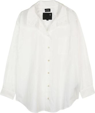 R13 Tall Collar Boyfriend Button Up - Dames - Overhemden - Wit - M - Katoen - Overhemden