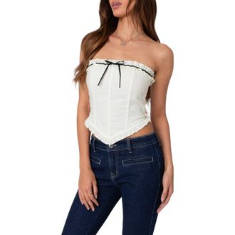 Edikted Coralie Ruffle Trim Strapless Corset Top in Cream at Nordstrom, Size Medium